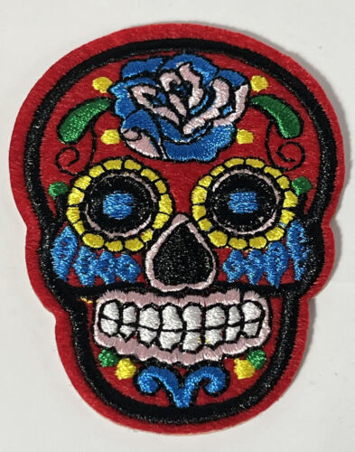 Sugar Skull Patch Day Of The Dead Embroidered Primary Color Red Skull Flower - Afbeelding 1 van 4