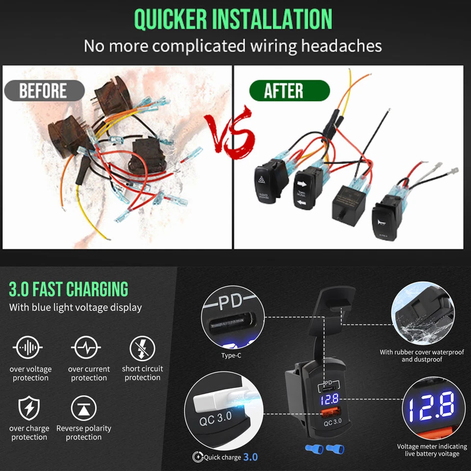Universal for Polaris RZR UTV Turn Signal Horn Street Legal Kit w/Rocker Switch - Image 4 of 4