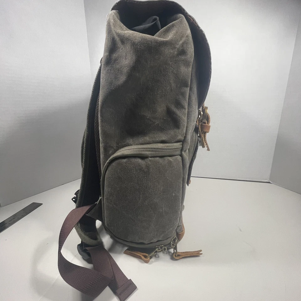 Gray Retro Canvas Leather DSLR Camera Camcorder Backpack Bag Case. 15x12 - Image 4 of 4