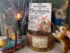 SHABBY PRIMITIVE ANTIQUE VINTAGE FOLK STYLE EASTER BUNNY RABBIT EGG FARM SIGN