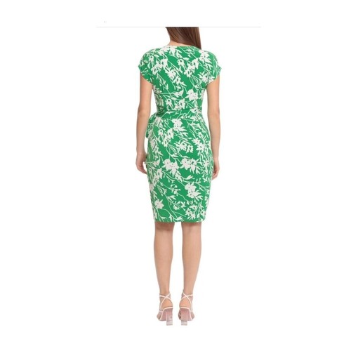 Maggy London Womens Green White Floral V Neck Short Sleeve Wrap Dress Sz 10 NWT - Picture 5 of 7