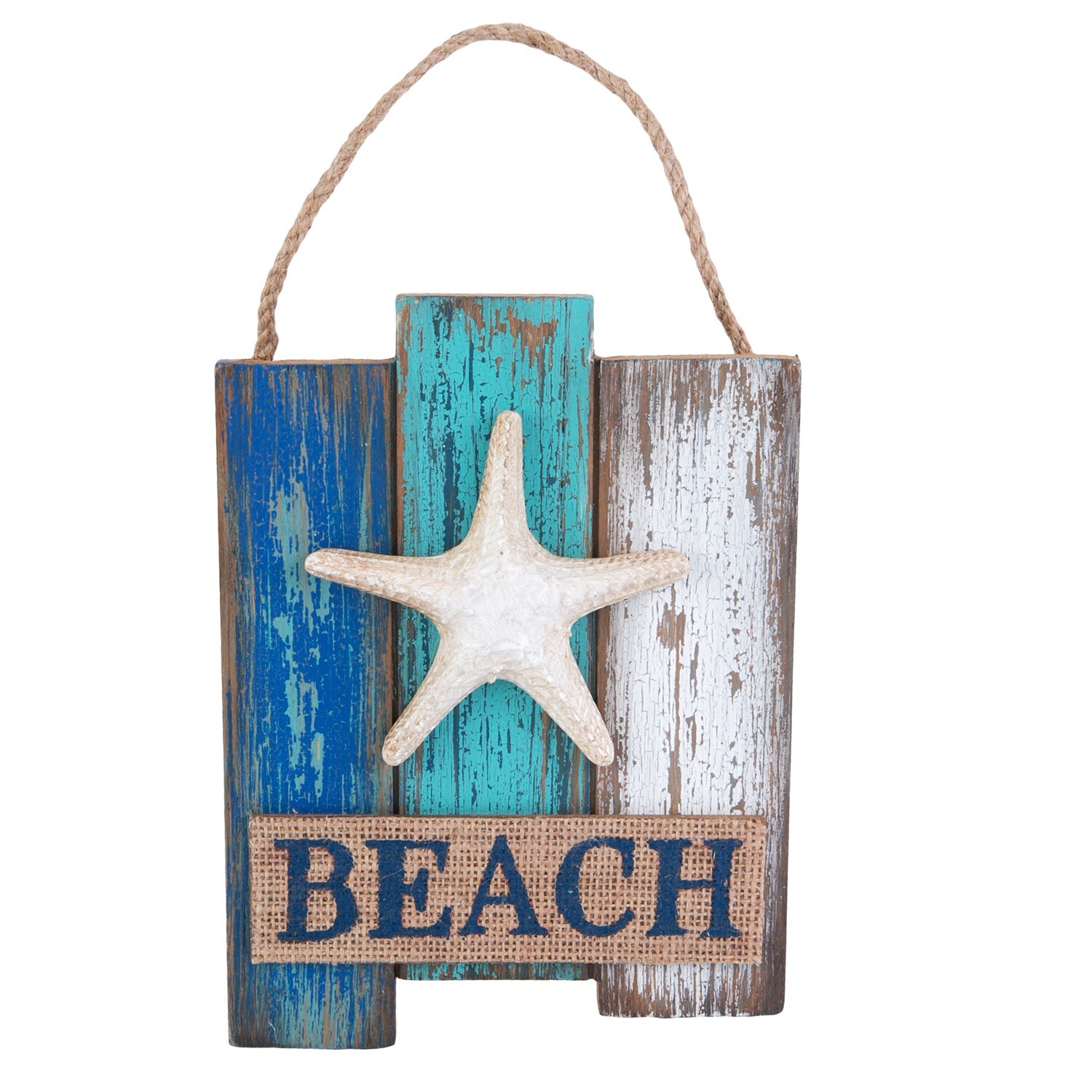 Beach Sign With Starfish/Burlap 6 x 8 x 0.5 Inches. L6  H8  W0.5 Beachcombers