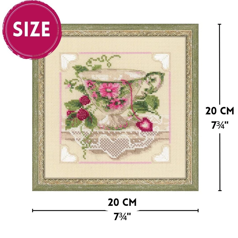 Kit de punto de cruz contado RIOLIS 1476 té de frambuesa - Juego de tazas de té vintage artesanal Foto 3 de 4