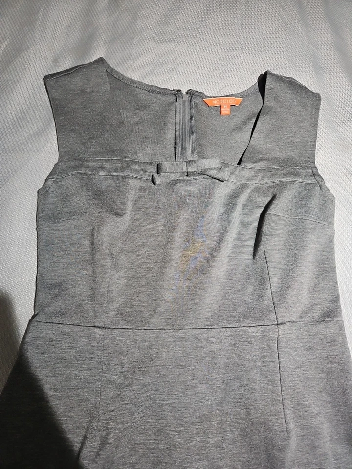 Modcloth Dress Womens Medium Gray Sheath Bow Zip Retro Casual Preppy Top - Image 2 of 4