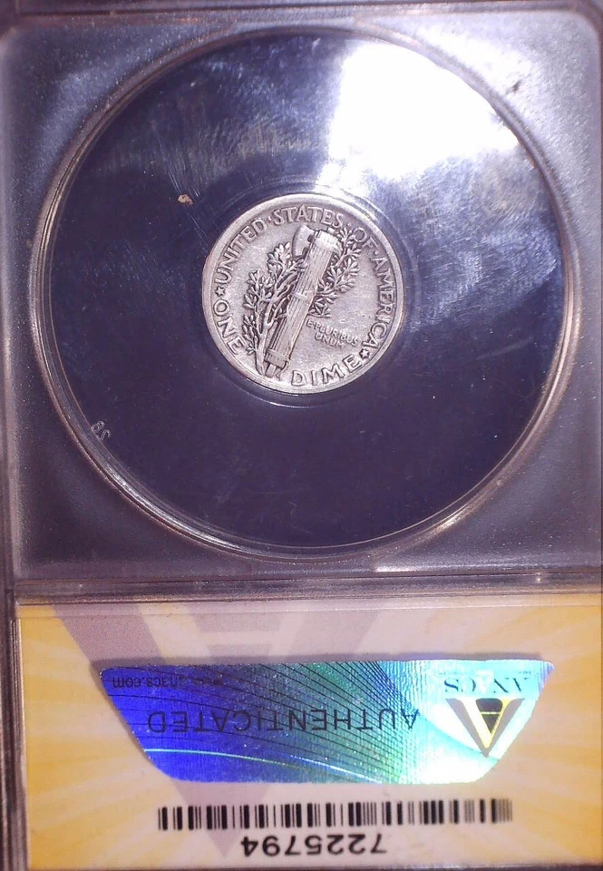 1921 Mercury Dime, ANACS VF30, Cleaned, Key Date - Image 4 of 4