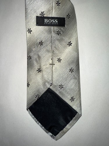 HUGO BOSS cravate pure soie gris argenté - Picture 5 of 6