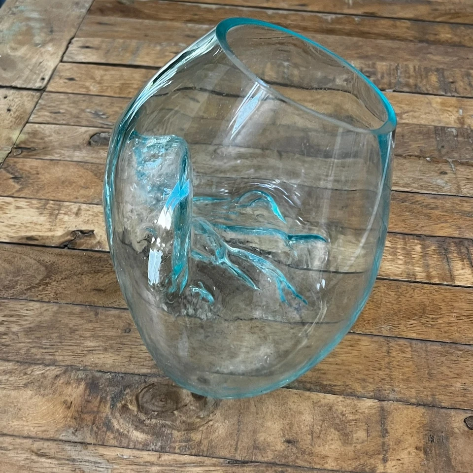 Jarrón de vidrio arte abstracto burbuja orgánica soplado a mano 6" de alto Foto 3 de 4
