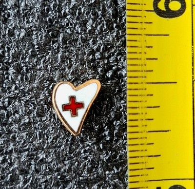 vintage red cross gold heart enamel jacket lapel pin logo badge