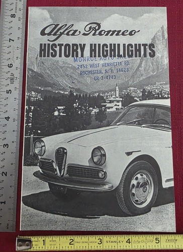 Original 1962 ALFA ROMEO 2600 Sprint Dealership SALE BROCHURE History Highlights