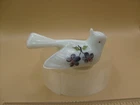 Fenton (?) Small white milk glass bird with hand painted purple flowers VTG