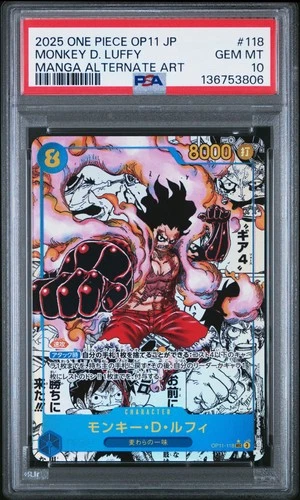 2025 ONE PIECE JAPANESE MANGA ALTERNATE ART OP11-118 MONKEY D. LUFFY PSA 10