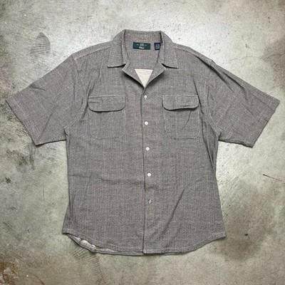 Vintage Orvis linen camp collar short sleeve button shirt size large beige loop