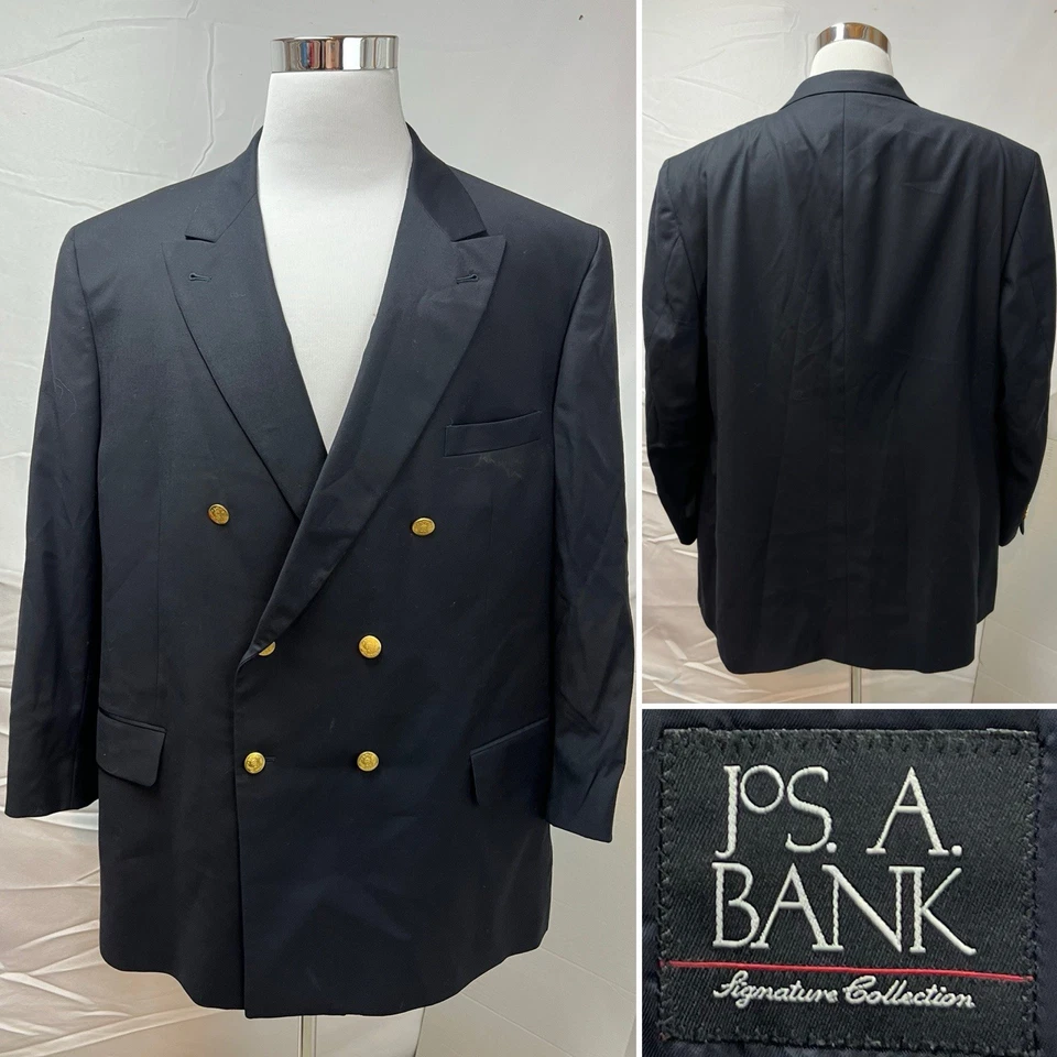 Jos. A. Chaqueta Blazer Bank Para Hombre 50R Lana Azul Marino Dorado Botón Doble Pecho Foto 4 de 4