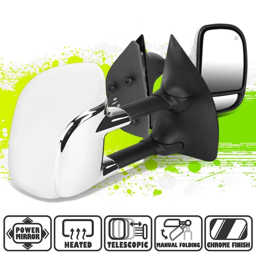 Chrome Power Heated Side Rear View Towing Mirrors for F250-550 Super Duty 99-07