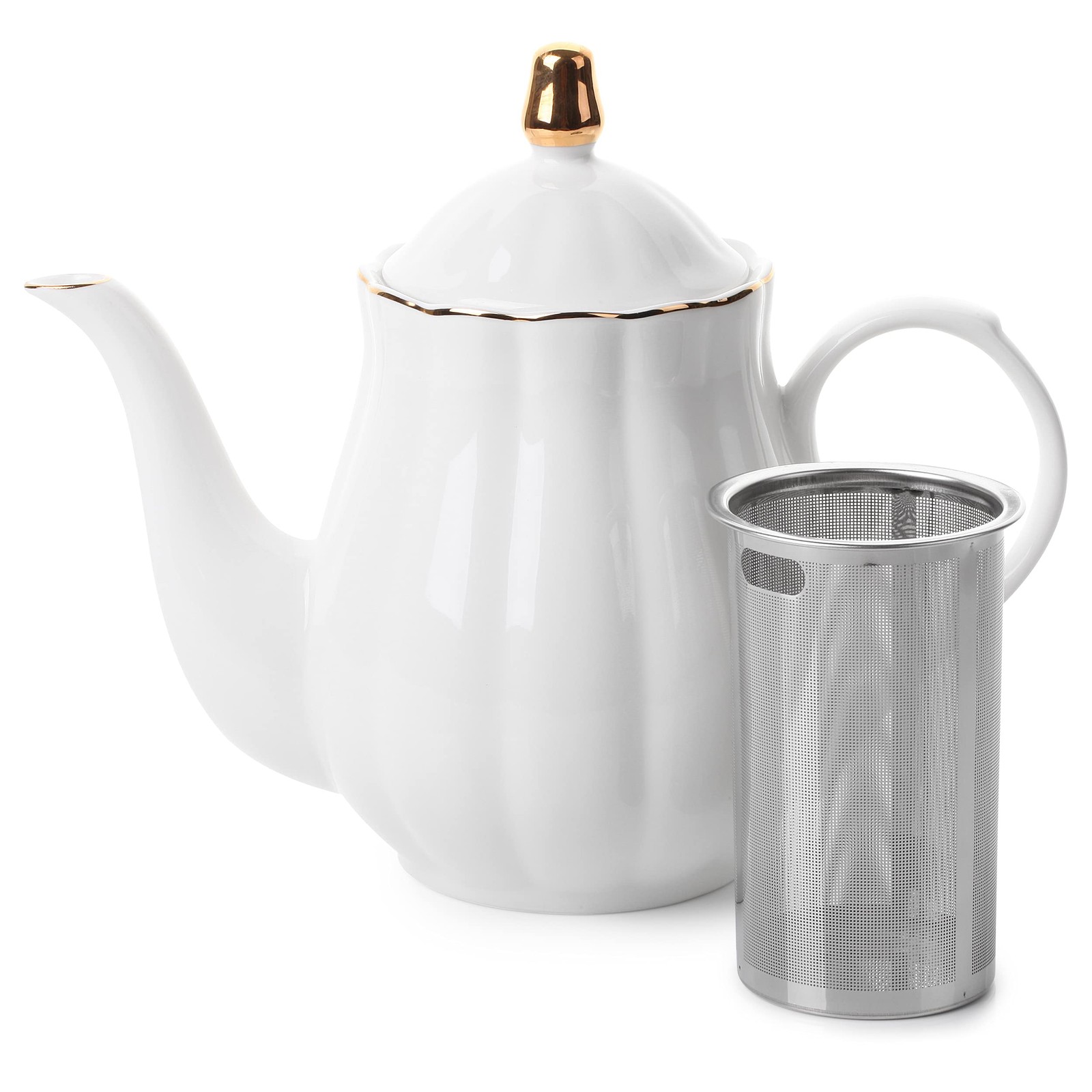 BTaT- Porcelain Tea Pot with Stainless Steel Infuser, 32 oz, White, Tea Pot w...