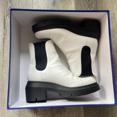 Stuart Weitzman Norah Chelsea Boots White Size 8.5