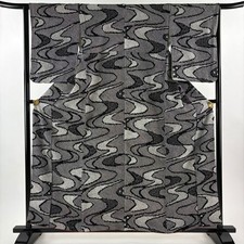 JAPANESE KIMONO FINE PATTERN BLACK 160cm 5 ft 3 in PURE SILK BB7401
