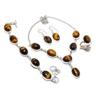 Natural Tiger's Eye Gemstone Handmade 925 Sterling Silver Oval Jewelry Set R206