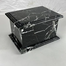 Marble Black & White Cremation Urn With Polished Finish