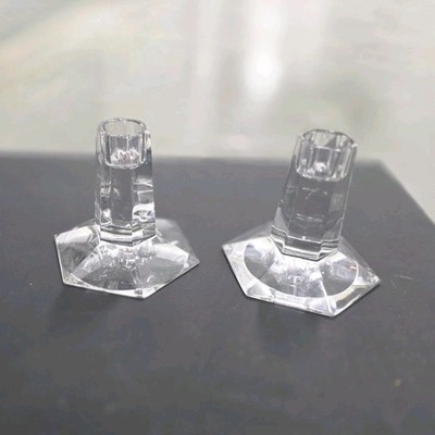 Tiffany & Co. Frank Lloyd Wright Crystal Candlesticks Signed Clear 1986