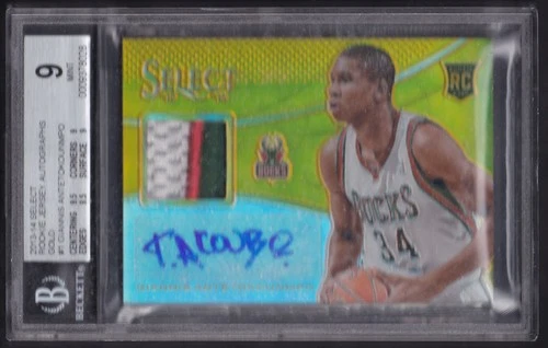 2013-14 PANINI SELECT GIANNIS ANTETOKOUNMPO GOLD PRIZM AUTO PATCH # /10 ROOKIE