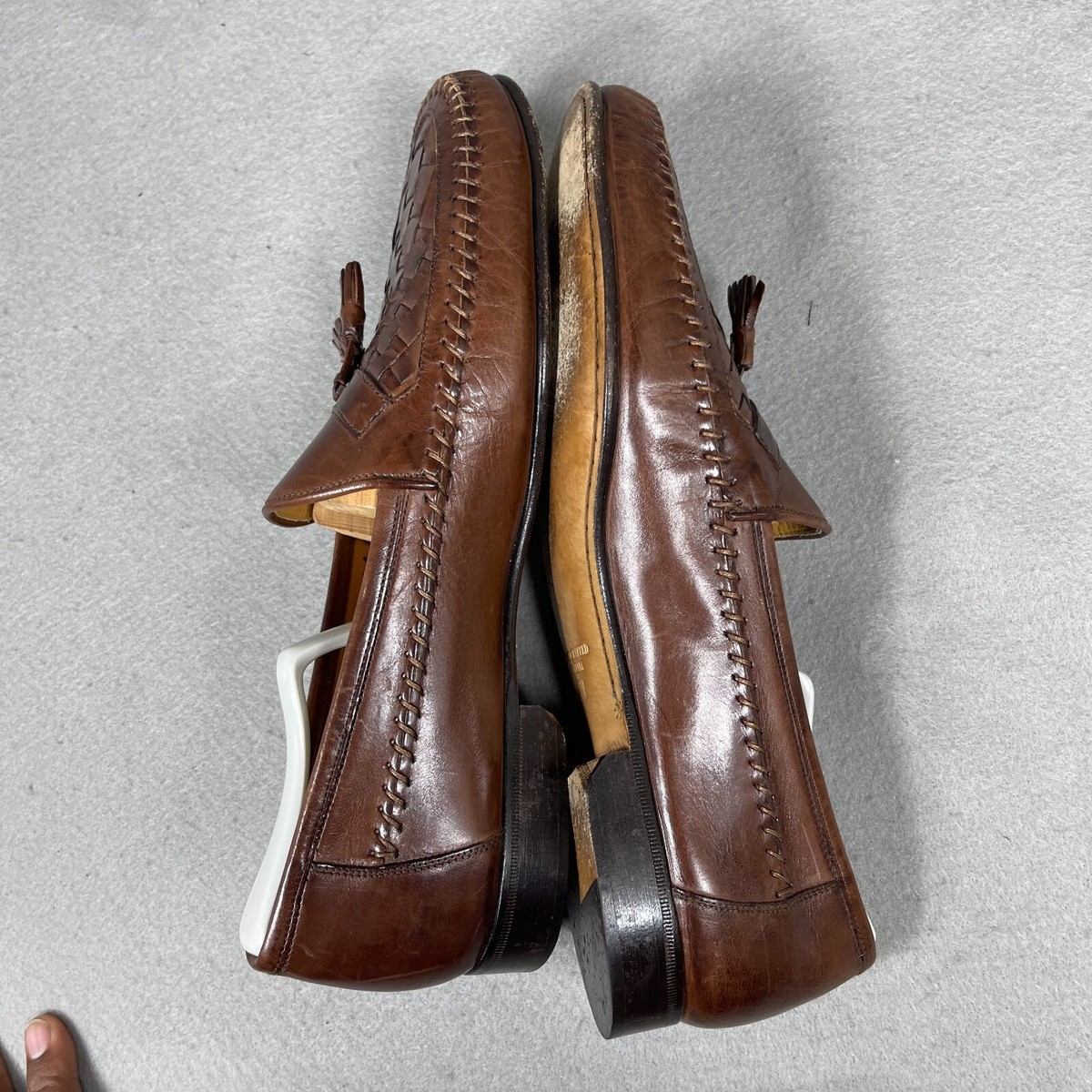 Nordstrom Mens Leather Loafers Brown Woven Size 10M Tassel  display picture 3
