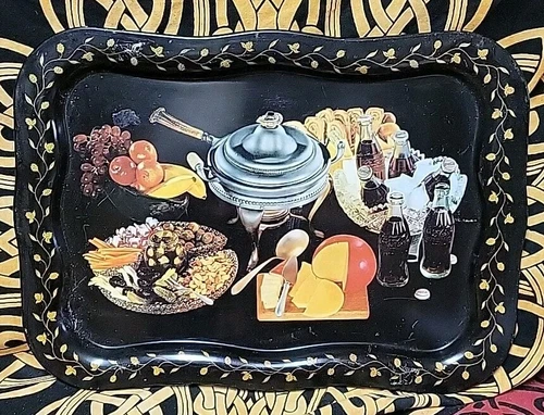 Coca Cola Black Metal Serving Tray Fondue Fruit Appetizers 18 x 13.5 in Vintage