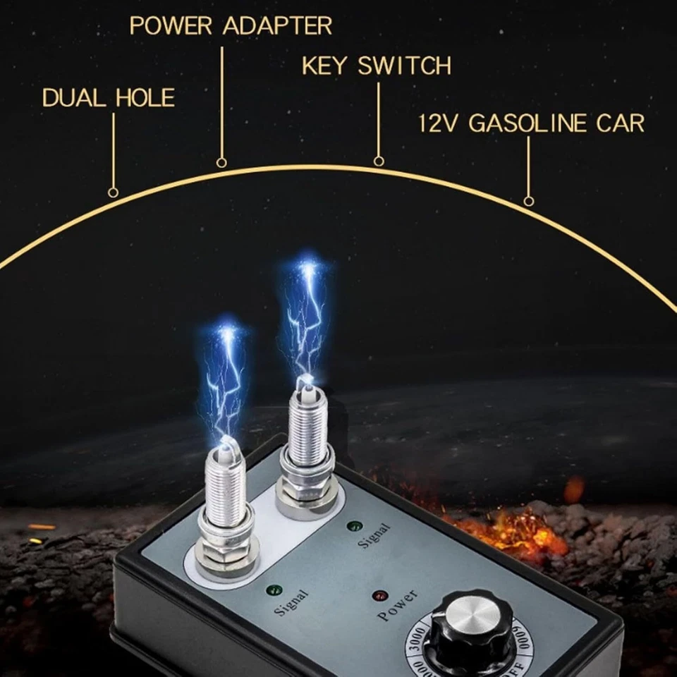 Probador de bujías Herramienta de diagnóstico de doble orificio 12V gasolina coche analizador de encendido Foto 3 de 4