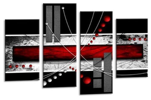 Large Canvas Picture Wall Art Red Black Grey Abstract Split Multi 4 panel set - Picture 1 of 5