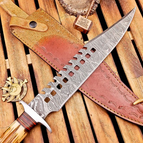 CUSTOM Handmade DAMASCUS STEEL KNIFE Hunting Knife Bowie KNIFE W/SHEATH TN-6926 - Picture 5 of 8