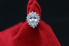 STERLING SILVER PEAR SHAPE AND ROUND CUBIC ZIRCONIA LADY'S ENGAGEMENT RING