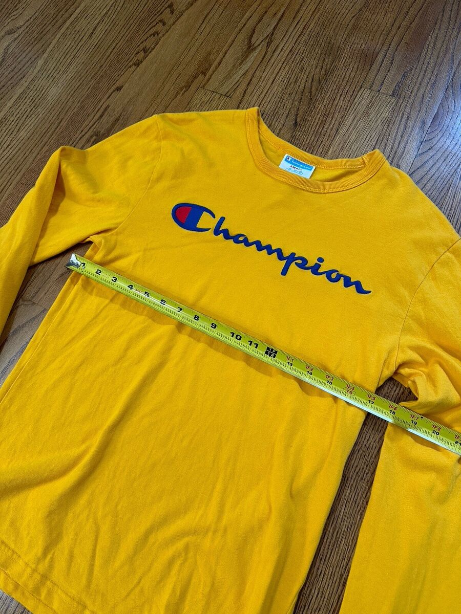 CHAMPION Vintage Yellow LOGO Long Sleeve Shirt Men Small CHAMPION Vintage Yellow LOGO Long Sleeve Shirt Men Small