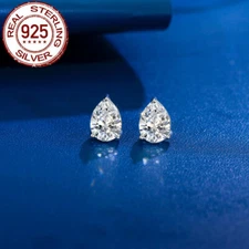 Sparkling Cubic Zirconia White 925 Sterling Silver Small Stud TearDrop Earrings