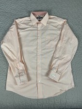 Kenneth Cole Reaction Non Iron Checkered Orange Dress Shirt L 16.5 34/35