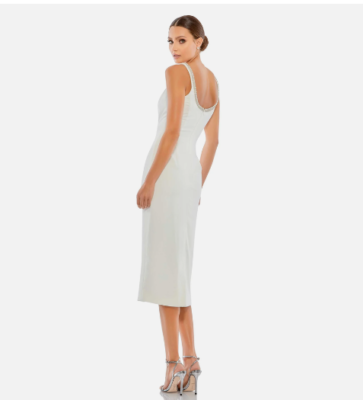 MAC DUGGAL 26681 JEWELED SCOOP NECK FITTED WHITE MIDI DRESS sz 8 | eBay