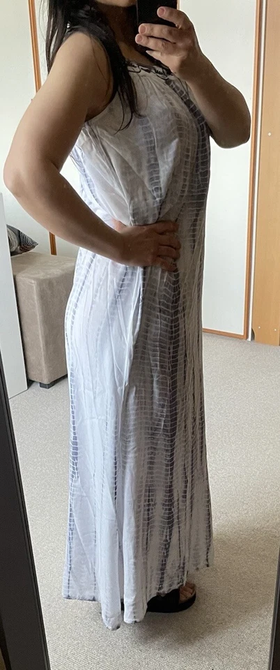 Zartes Maxikleid Cream Gr 36 Batik Weiß Grau Stickerei Strand  - Bild 4 von 4