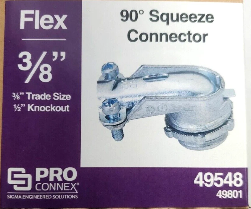 FUNDA DE 50, Sigma Electric 49801 zinc fundido a presión 90 grados Conector de compresión 3/8". Foto 4 de 4