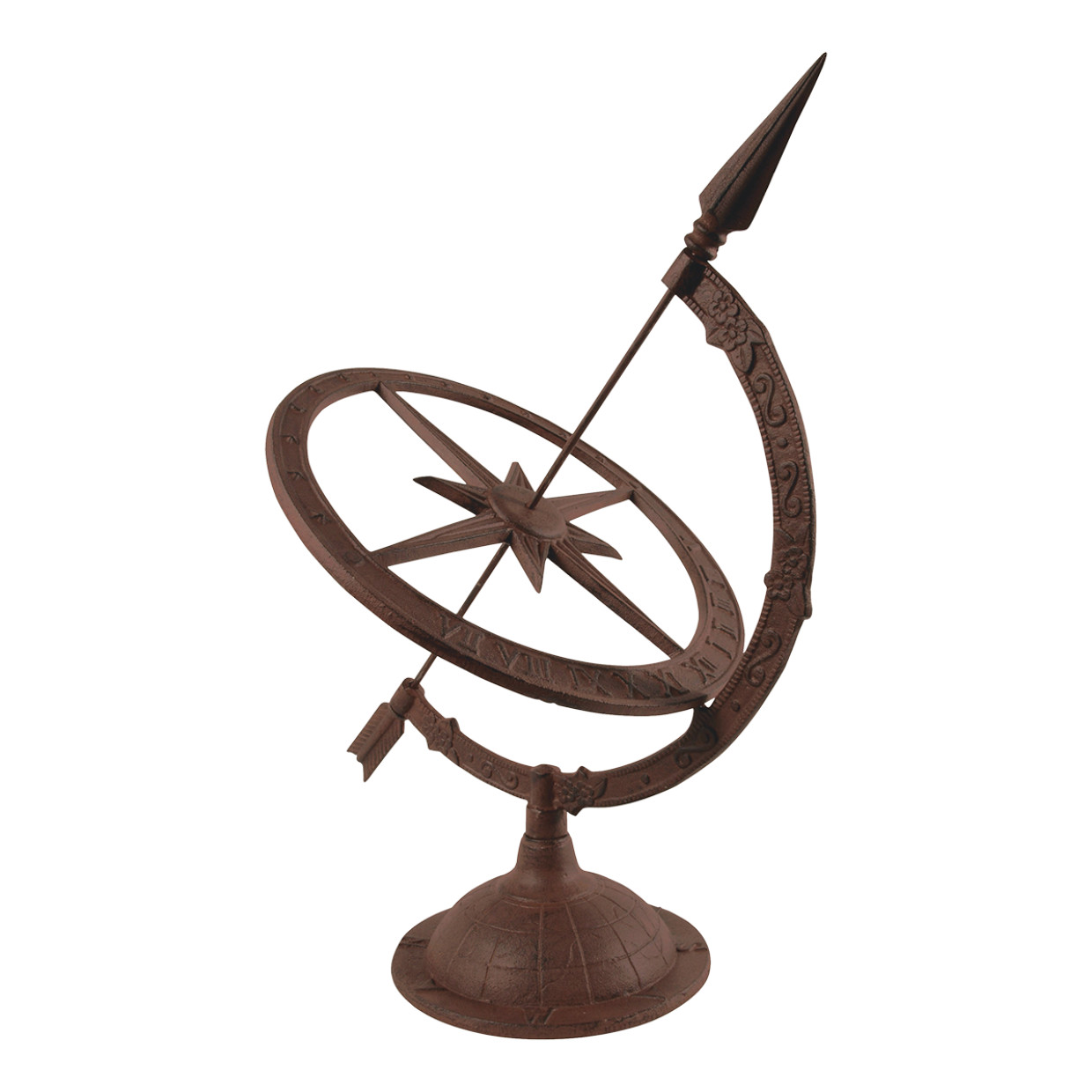 Cast Iron Armillary Sundial Clock Timepiece Garden Ornament Statue Brown 54cm