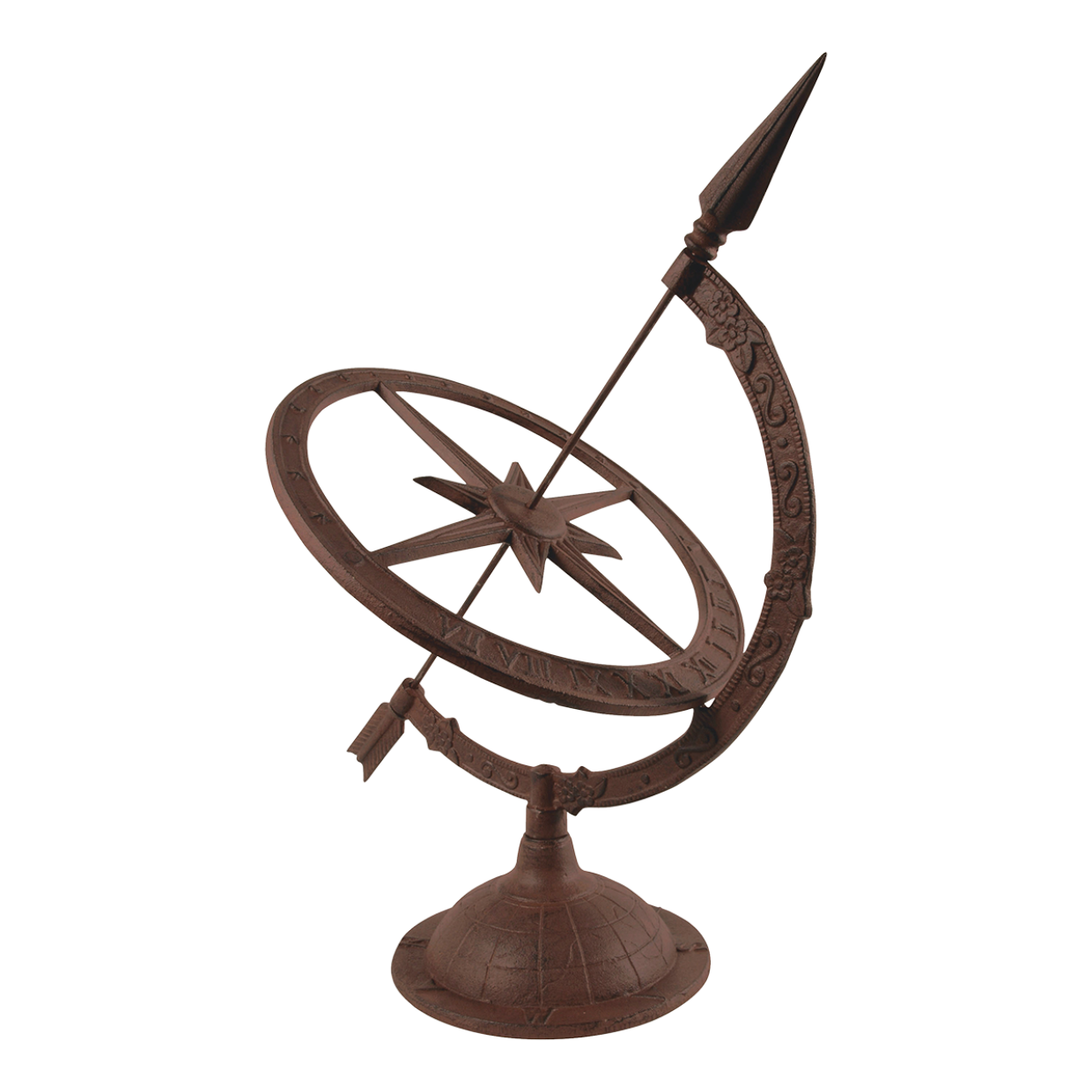 Cast Iron Armillary Sundial Clock Timepiece Garden Ornament Statue Brown 54cm