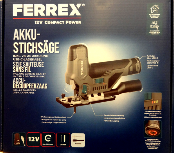 Ferrex 12 V Akku StichsäGe Incl 12V Akku Arbeitslicht, Pendelhub , Werkzeuglos-image