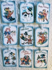 Vintage Christmas Snow Friends~(9) Gift Hang Tags~Party~Scrapbook~Children~392R