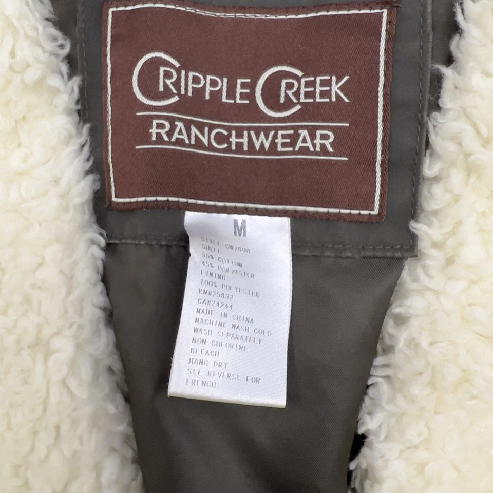Cripple Creek Vest Womens Medium Gray Green Ranchwear Sherpa Faux Fur Western - Image 4 of 4