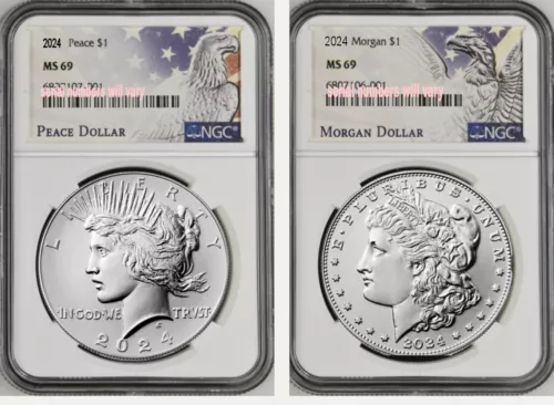 2024 Morgan & Peace Silver Dollar Uncirculated NGC MS69  Presale!