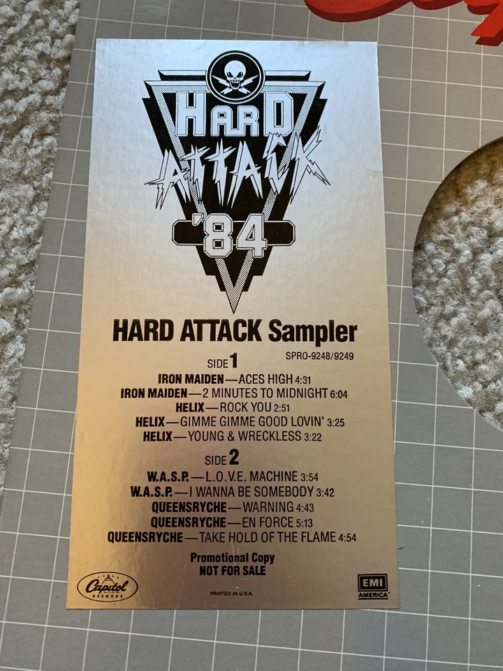 Metal Sampler HARD ATTACK '84 LP 1984 IRON MAIDEN Queensryche W.A.S.P. Helix - Image 2 of 3