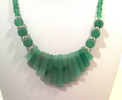 Beautiful New 18''Genuine Aventurine & 14KYG Bead Necklace W/ Front Fan Focal