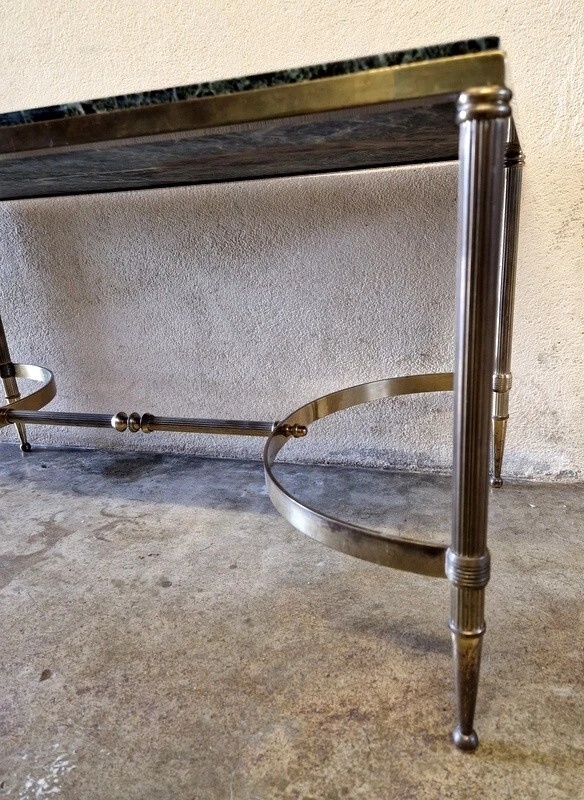 Table basse design en laiton et dessus marbre Design 1960 bronze Maison Jansen - Photo 2/4