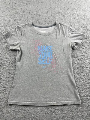 Nike Shirt Womens Medium M Gray Blue Swoosh Make Your Self Running Ladies 635
