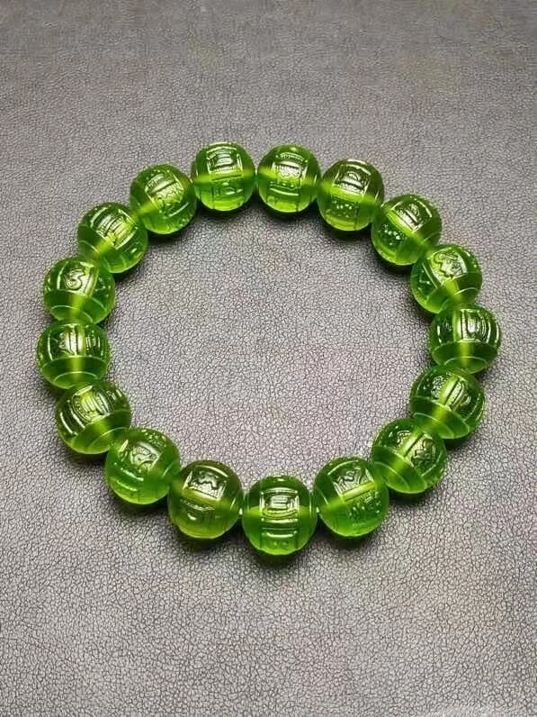 Pulsera de cuentas redondas de seis palabras verde meteorito moldavita natural genuino Foto 2 de 4