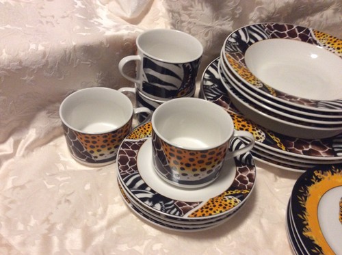 FC porcelain animal printdinner plates set 20 Pcs giraffe zebra leopard safari - Picture 3 of 10