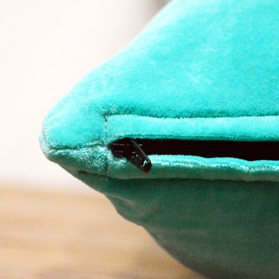 Set of 2 Aqua Velvet Cushion Covers 20x20" | Soft Pillow Cases for Sofa/Bed - Image 4 of 4